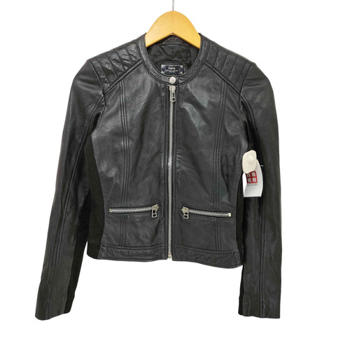 マンゴー MNG 本革 脇下ガゼット シングル ライダースジャケット レディース import:XS