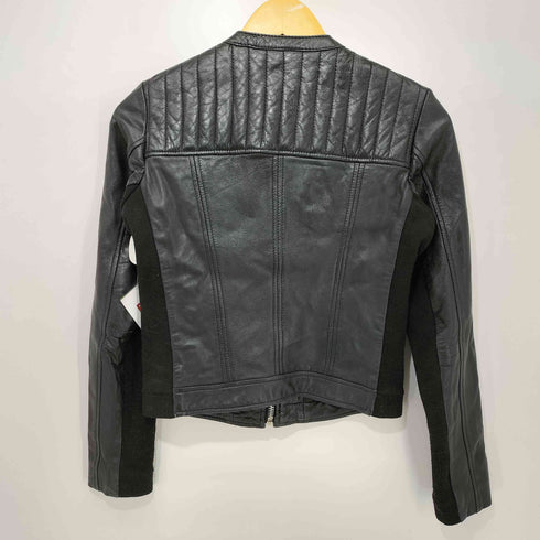 マンゴー MNG 本革 脇下ガゼット シングル ライダースジャケット レディース import:XS