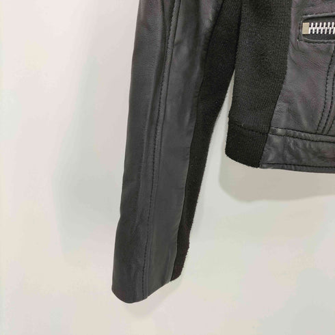 マンゴー MNG 本革 脇下ガゼット シングル ライダースジャケット レディース import:XS