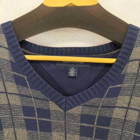 トミーヒルフィガー TOMMY HILFIGER Vネック チェック柄 長袖ニット メンズ XL