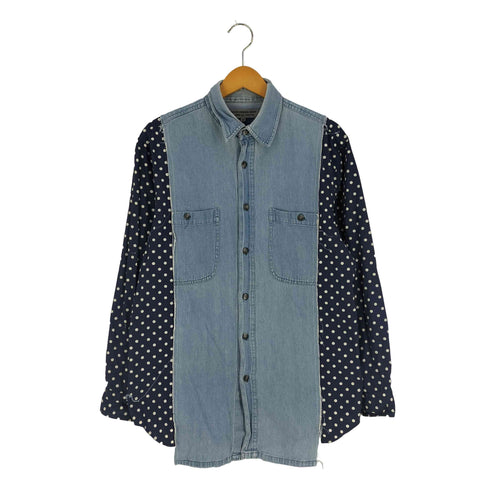 グッドデザインショップコムデギャルソン GOOD DESIGN SHOP COMME des GARCONS 14SS 総柄 ドット デニム ドッキング ロゴボタン シャツ メンズ JPN:M