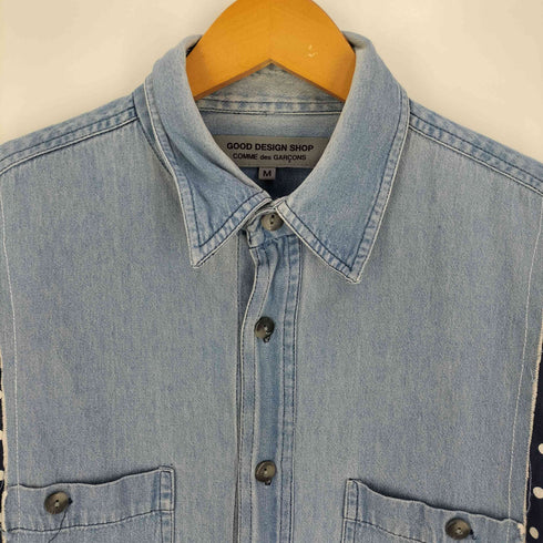 グッドデザインショップコムデギャルソン GOOD DESIGN SHOP COMME des GARCONS 14SS 総柄 ドット デニム ドッキング ロゴボタン シャツ メンズ JPN:M