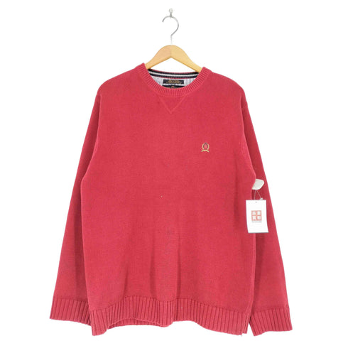 トミーヒルフィガー TOMMY HILFIGER ワンポイント刺繍クルーネックコットンニット メンズ L