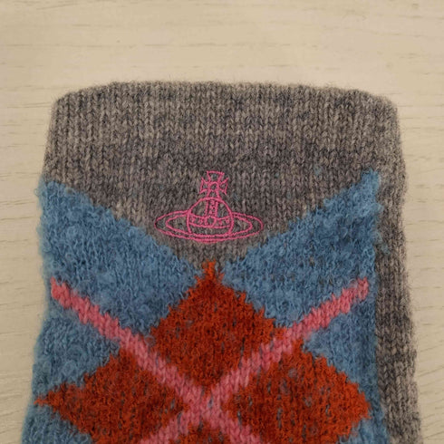 ヴィヴィアンウエストウッド Vivienne Westwood ウール混 アーガイル オーブ刺繍 手袋 レディース