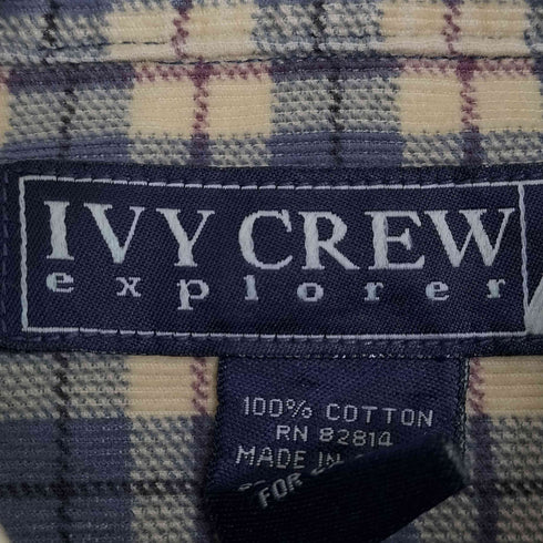 アイビークルー IVY CREW タータンチェック ロゴ刺繍 長袖コーデュロイシャツ メンズ import:L
