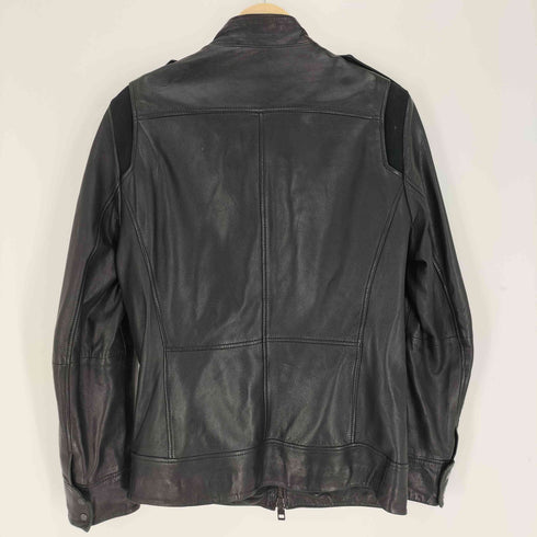 ボスヒューゴボス BOSS HUGO BOSS ラムレザー エポレット ロゴプレート フラップポケット ダブルジップ シングルライダース ジャケット メンズ DE:46