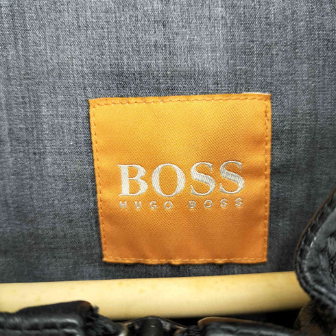ボスヒューゴボス BOSS HUGO BOSS ラムレザー エポレット ロゴプレート フラップポケット ダブルジップ シングルライダース ジャケット メンズ DE:46
