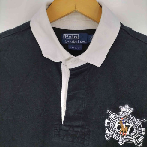 ポロバイラルフローレン Polo by RALPH LAUREN ナンバリング 刺繍 ラガーシャツ ブラック メンズ import:L