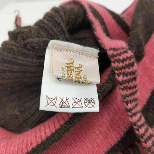 ヴィヴィアンウエストウッド Vivienne Westwood ウール100 ボーダー オーブ デザイン フリンジ ニット帽 Y2K レディース