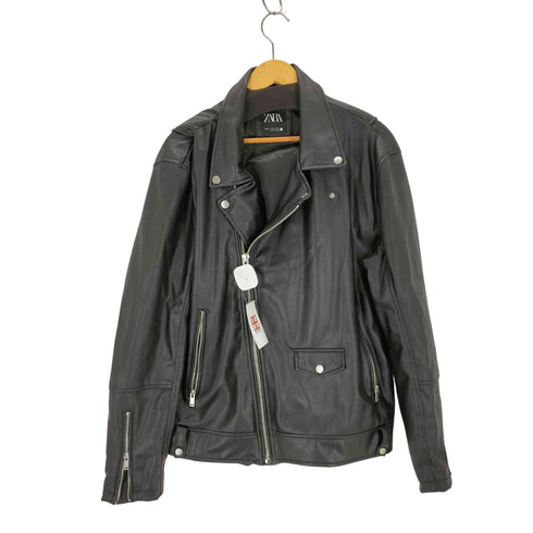 ザラ ZARA エコレザーダブルライダースジャケット メンズ import:XL
