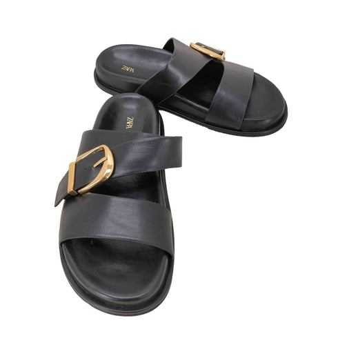 ザラ ZARA バックル フラットサンダル レディース EUR:37