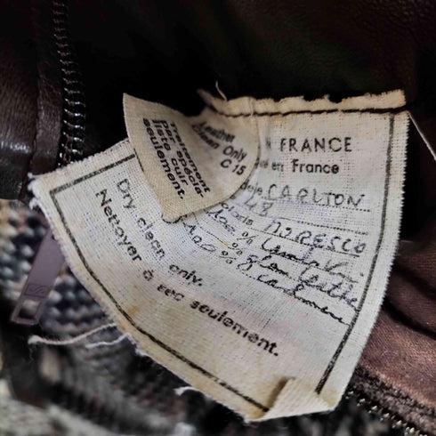 フランス製 裏地カシミヤ レザーファージャケット メンズ 48