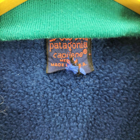 パタゴニア patagonia 80-90S USA製 ロゴ刺繍 裏起毛 紙タグ プルオーバー ハーフジップ フリースジャケット メンズ import:M