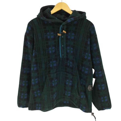 エルエルビーン L.L.Bean 80S USA製 総柄 ドローコード フーディー ハーフボタン プルオーバー フリースジャケット メンズ import:M