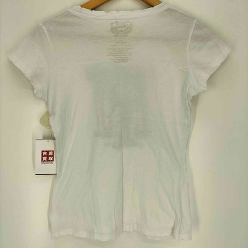 JUNR YOOD USA製 米国国旗 I YAM WHAT I YAM ラインストーン ダメージ加工 S/S クルーネック Tシャツ レディース import:S
