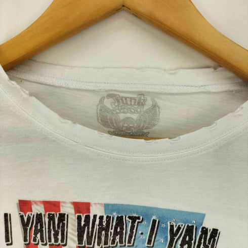 JUNR YOOD USA製 米国国旗 I YAM WHAT I YAM ラインストーン ダメージ加工 S/S クルーネック Tシャツ レディース import:S