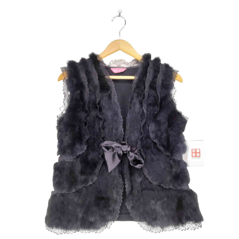 SPLEN DEUR rabbit fur ラビットファー切替レースデザインベスト レディース M