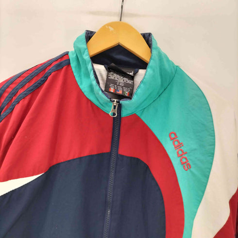 アディダス adidas 90S 万国旗 刺繍 タグ スイッチングカラー カーブ ストライプライン ナイロン トラック ブルゾン ジャケット メンズ import:M