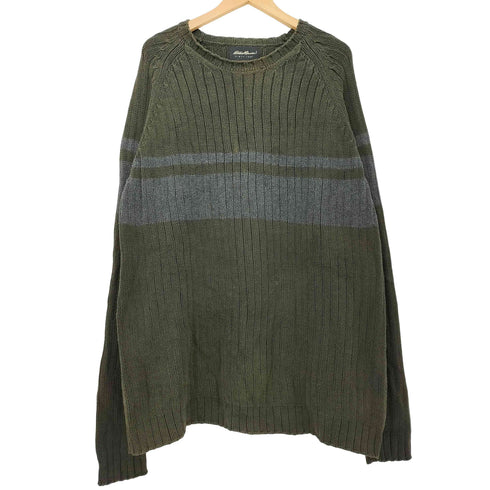 エディーバウアー Eddie Bauer 90s ラグラン ボーダー リブ コットンニット セーター メンズ import:L
