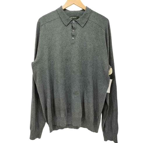 エディーバウアー Eddie Bauer 00s フリーダムスリーブ コットンナイロン L/S ニット ポロシャツ メンズ import:M