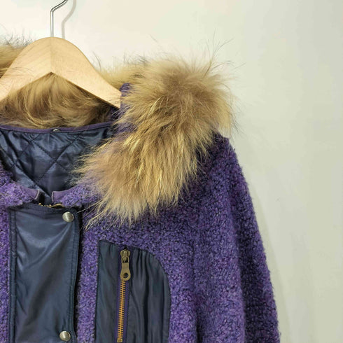 エルパリ ELLE PARIS チャイニーズラクーンファー キルティングライナー付き ウール混ボアコート レディース FR:38