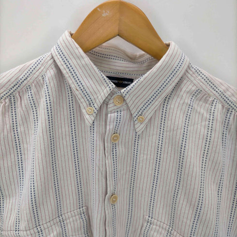 エンポリオアルマーニ EMPORIO ARMANI 90S 織り 刺繍 ストライプ プリーツポケット ボタンダウン L/S シャツ メンズ import:L