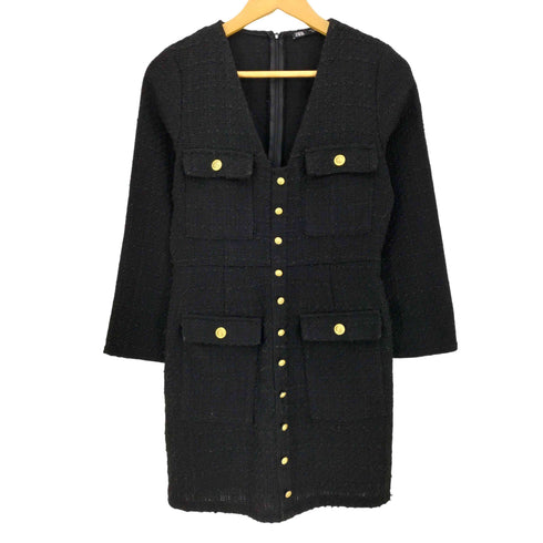 ザラ ZARA ゴールドボタン ツイード テクスチチャードドレス レディース import:S