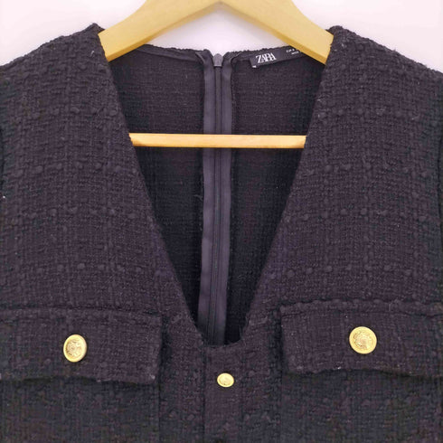 ザラ ZARA ゴールドボタン ツイード テクスチチャードドレス レディース import:S
