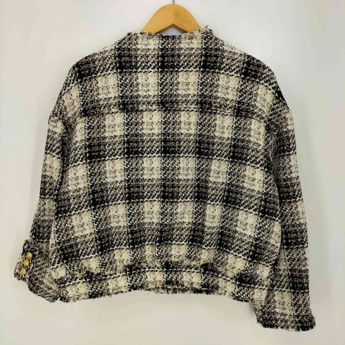 ザラ ZARA 金ボタン テクスチャーチェック ミックスツイードジャケット レディース import:S