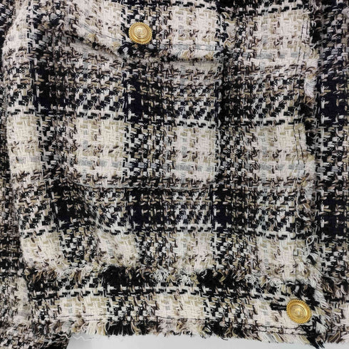 ザラ ZARA 金ボタン テクスチャーチェック ミックスツイードジャケット レディース import:S