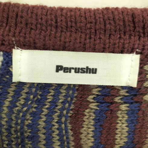 ペルーシュ Perushu ロゴ 刺繍 3D ニット L/S ポロシャツ メンズ JPN:M