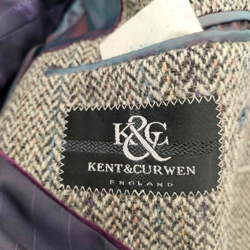 ケントアンドカーウェン KENT&CURWEN ヘリンボーン Harris Tweedウール 2Bテーラードジャケット メンズ