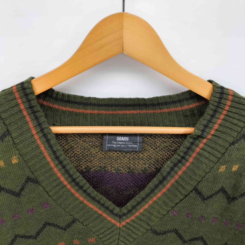 シアーズ Sears 80S カナダ製 総柄 Vネック ニット メンズ