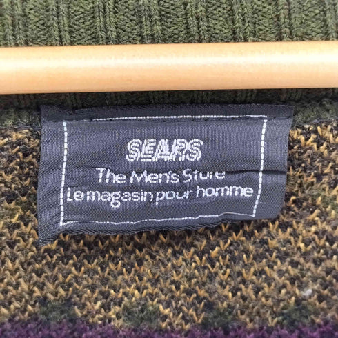シアーズ Sears 80S カナダ製 総柄 Vネック ニット メンズ