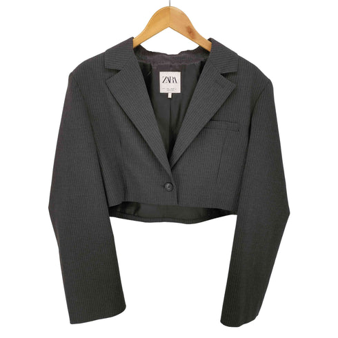 ザラ ZARA ピンストライプ クロップド テーラード ジャケット レディース import:L