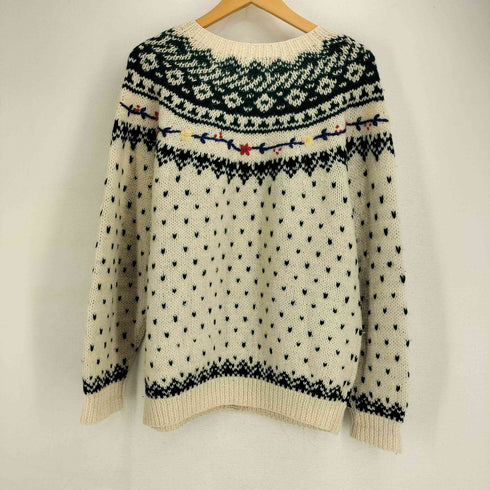 エディーバウアー Eddie Bauer 80S 黒タグ ノルディック柄 バーズアイ ウールニットカーディガン レディース import:M