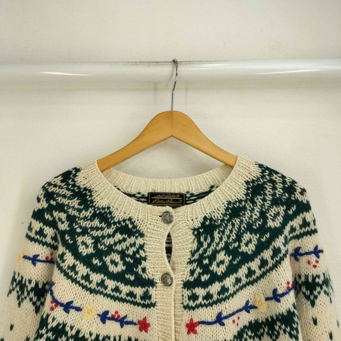 エディーバウアー Eddie Bauer 80S 黒タグ ノルディック柄 バーズアイ ウールニットカーディガン レディース import:M