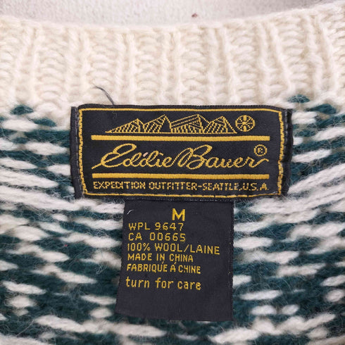 エディーバウアー Eddie Bauer 80S 黒タグ ノルディック柄 バーズアイ ウールニットカーディガン レディース import:M