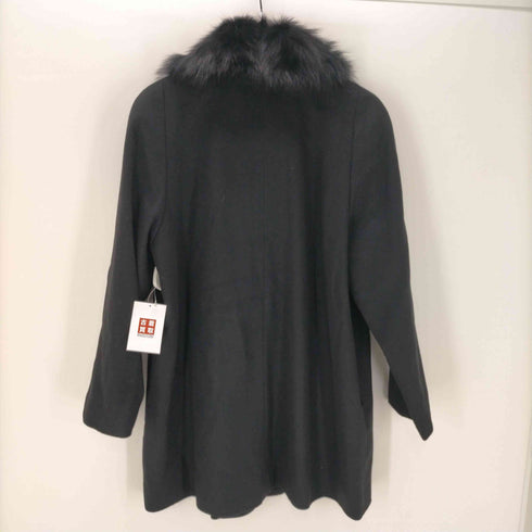 ピュア カシミヤ pure cashmere PURE CASHMERE 100% & Real Fur Balmacaan Coat ピュア カシミア 100% 襟リアルファー バルマカーン ステンカラー ロング コート レディース 9
