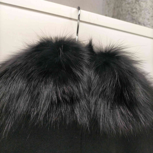 ピュア カシミヤ pure cashmere PURE CASHMERE 100% & Real Fur Balmacaan Coat ピュア カシミア 100% 襟リアルファー バルマカーン ステンカラー ロング コート レディース 9