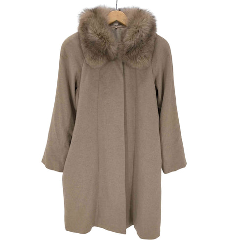 ピュア カシミヤ pure cashmere PURE CASHMERE 100% & Real Fur Balmacaan Coat ピュア カシミア 100% 襟リアルファー バルマカーン ステンカラー ロング コート レディース 9