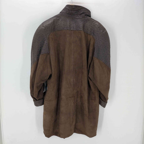 80-90S MADE IN FRANCE Lamb Leathe Ostrich フランス製 ユーロ ラムレザー オーストリッチ コンビ ロング コート レディース
