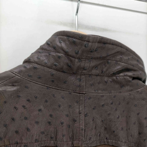 80-90S MADE IN FRANCE Lamb Leathe Ostrich フランス製 ユーロ ラムレザー オーストリッチ コンビ ロング コート レディース