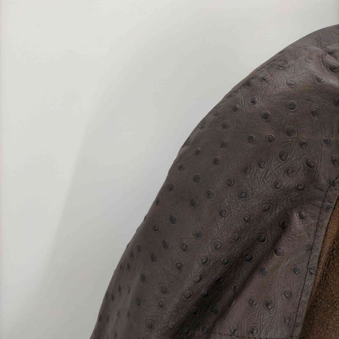 80-90S MADE IN FRANCE Lamb Leathe Ostrich フランス製 ユーロ ラムレザー オーストリッチ コンビ ロング コート レディース