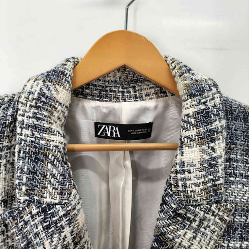 ザラ ZARA テクスチャーチェック ブレザー ツイード ダブル レディース import:M