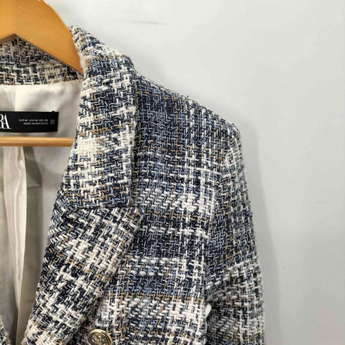 ザラ ZARA テクスチャーチェック ブレザー ツイード ダブル レディース import:M