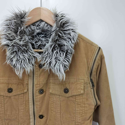 the blue bear 袖デタッチャブル 2WAY ファー コーデュロイ ジップデザイン ライダースジャケット y2k メンズ JPN:M