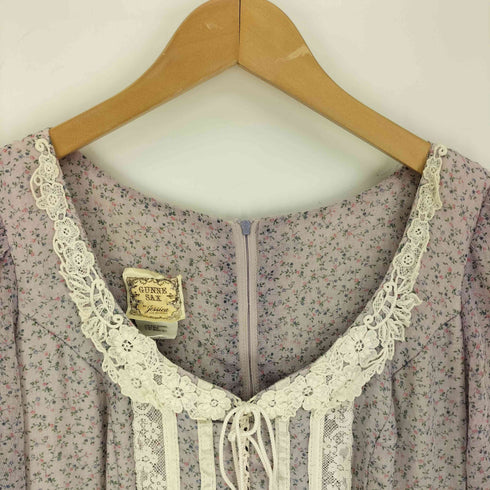 ガニーサックス GUNNE SAX 70-80S USA製 紙タグ ロケットTALON 花柄 レース ポリコットン ウエストベルト ロングワンピース ゴスロリ レディース 9