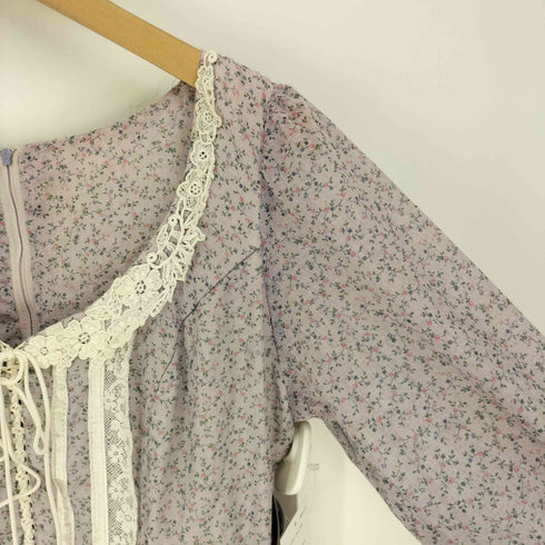 ガニーサックス GUNNE SAX 70-80S USA製 紙タグ ロケットTALON 花柄 レース ポリコットン ウエストベルト ロングワンピース ゴスロリ レディース 9