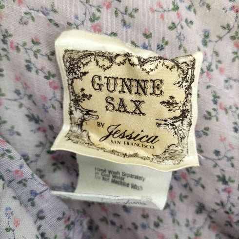 ガニーサックス GUNNE SAX 70-80S USA製 紙タグ ロケットTALON 花柄 レース ポリコットン ウエストベルト ロングワンピース ゴスロリ レディース 9